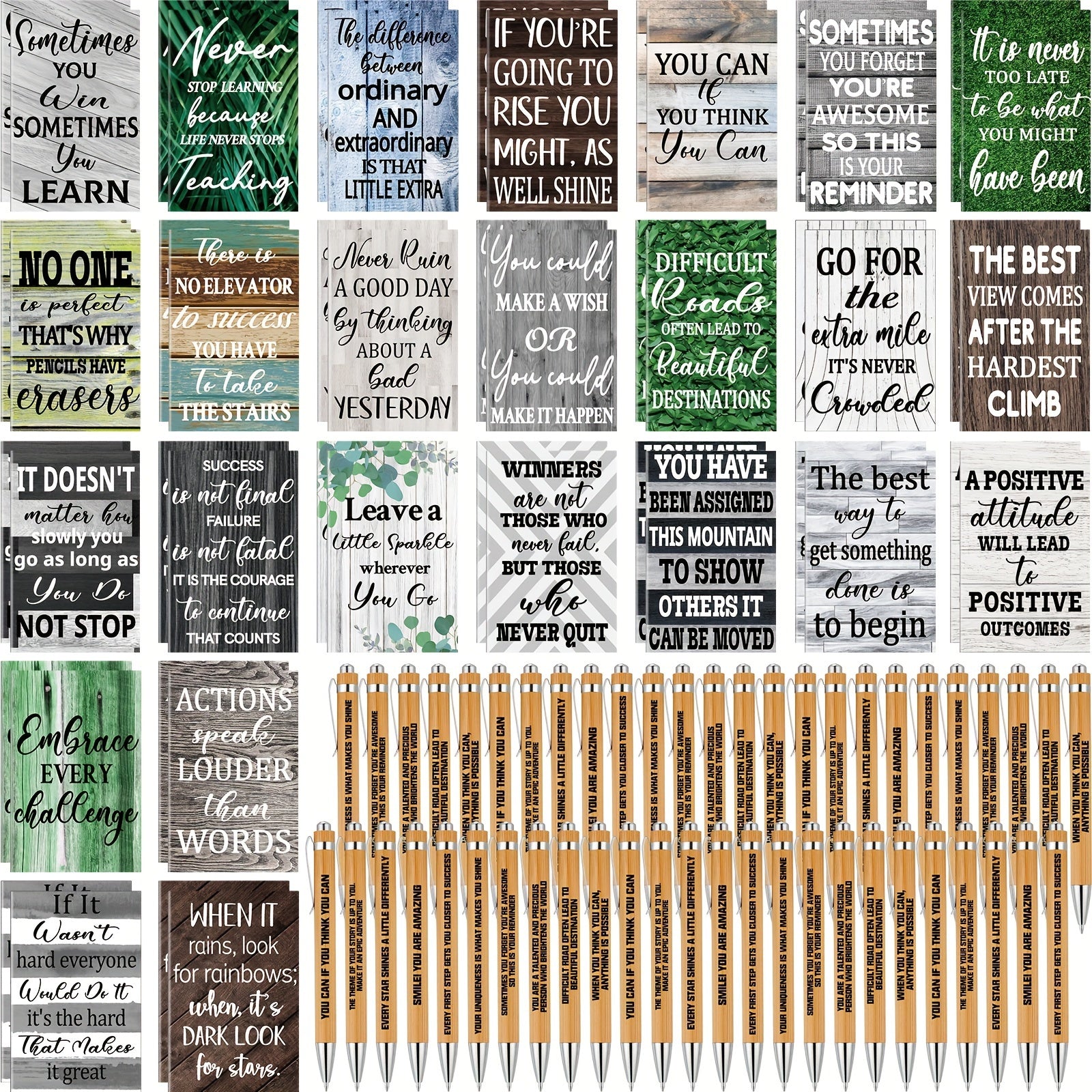 TEMU 100pcs Back To School Gifts Inspirational Notepads Ballpoint Pens Sets Mini Motivational Pocket Notebooks Journals Bulk Gifts Inspirational Pens