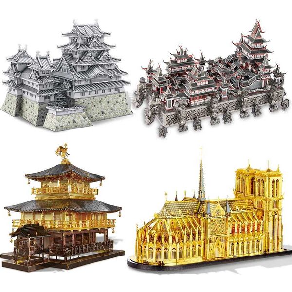 3D Puzzles Piececool model building kit Notre Dame Cathedral Himeji Architecture Series 3D puzzle metal DIY house toy Christmas gift Y250112