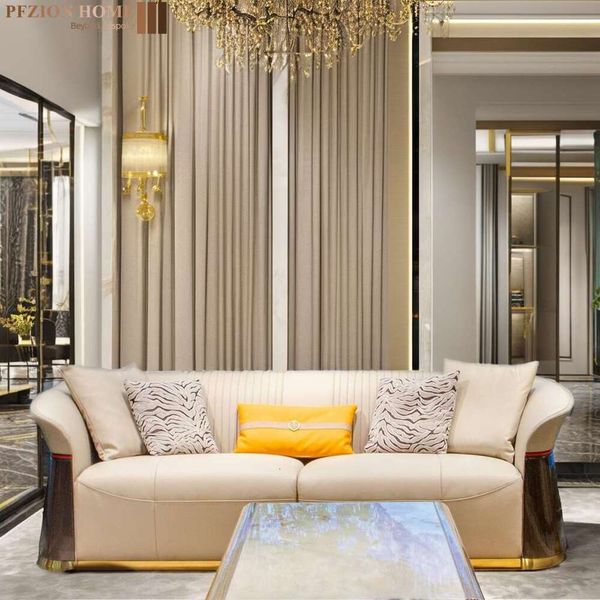European Italian Post-Modern Living Room Furniture Set Genuine Leather Sofa Combination with Wood Material Hotels