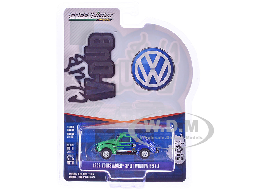 1952 Volkswagen Split Window Beetle 1193 "Falken Tire" Blue and Green "Club Vee-Dub" Series 20 1-64 Diecast Model Car by Greenlight