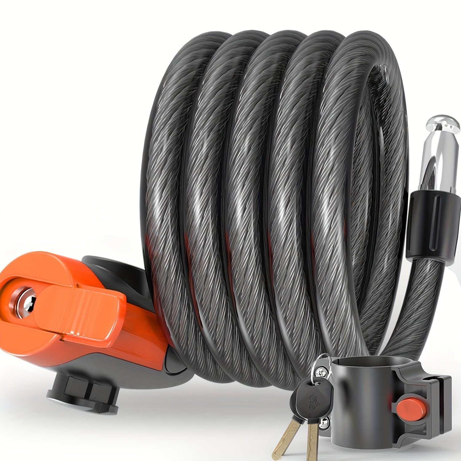 TEMU Heavy-duty Bicycle Lock For Mountain-road-electric Bikes 12mm Thick 49.21" Bike With Keys - Anti-theft Shear Protection, Waterproof Abs-iron