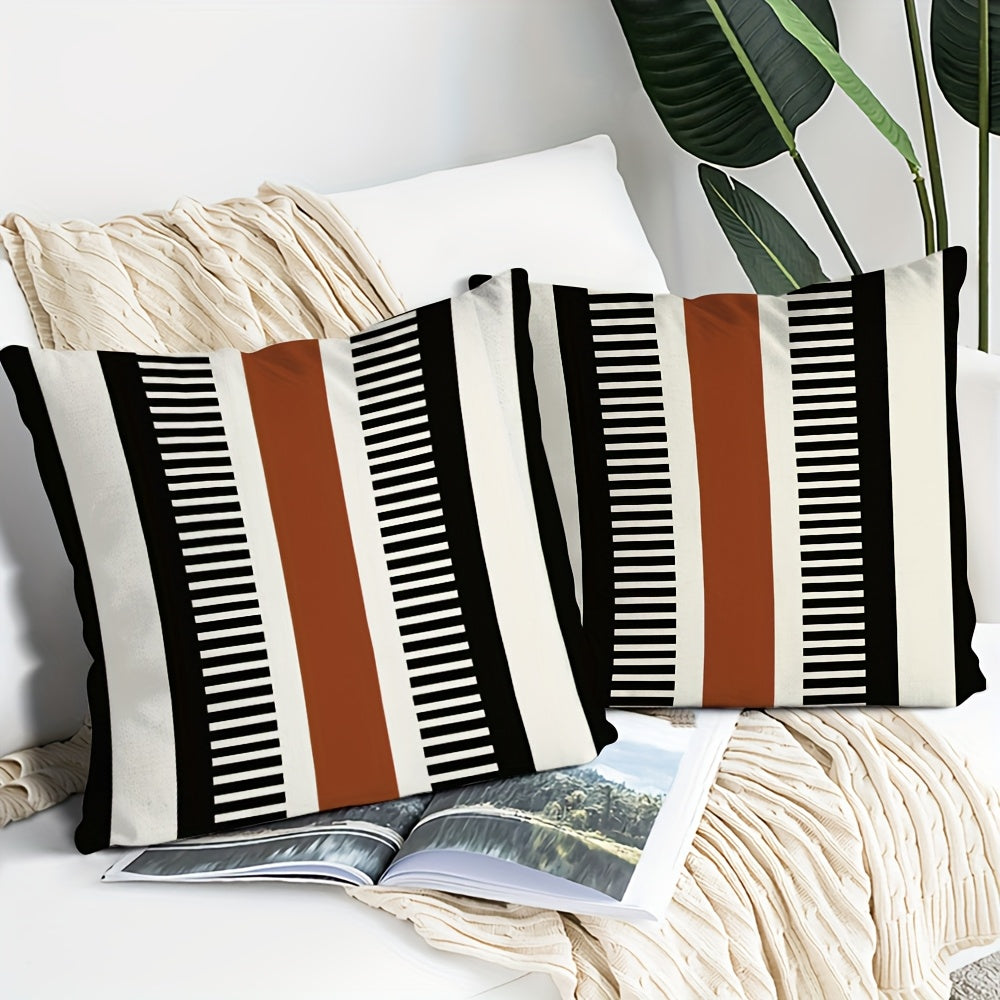 TEMU Set Of 2 Black White Boho Pillow Cover Pillow Covers 18x18 Inch Farmhouse Stripe Pillowcase For Couch Bed, Black, 2pcs Set Pillow Cushion Cover