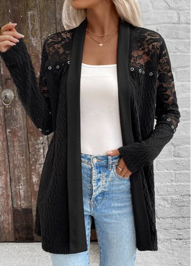 Modlily Black Patchwork Long Sleeve Light Cardigan - M