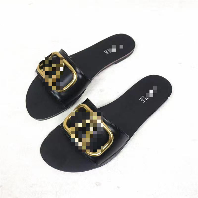 Casual Outerwear Fashion 2025 Spring New One-line Flat Flip-flops for Women