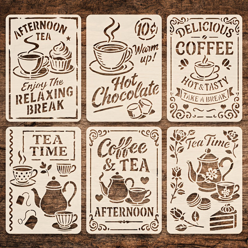 TEMU 6pcs Reusable Stencil Set - 14.8x21cm Diy Craft Templates For Painting, Wall Art, Home Decor, Scrapbooking & Mixed Media Projects