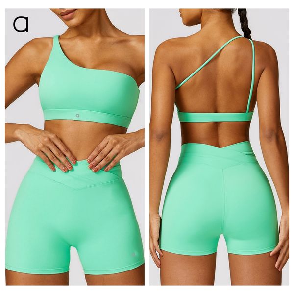 A370 Inclined One-shoulder Beauty Back Yoga Bra Quick-drying Fitness Top Cross High Waist Fitness Shorts Sportswear Yoga Suit