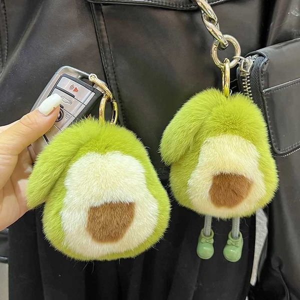 Funny Cute Soft Stuffed Avocado With Feet Plush Keychain Furry Fur Kawaii Fruit Keyring Women Car Keys Charms Bag PendantT250108