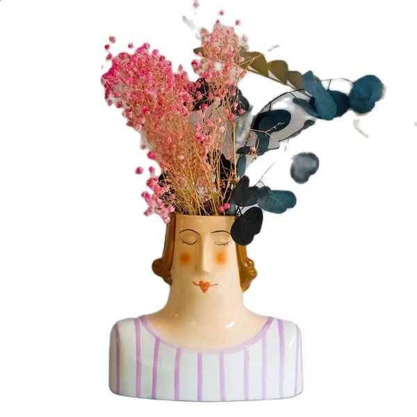 Womens Head Flower Pot Ceramic Vase Womens Handicraft Head Vase Personalized Nordic Funny Portrait Plant Home Accessories 240902