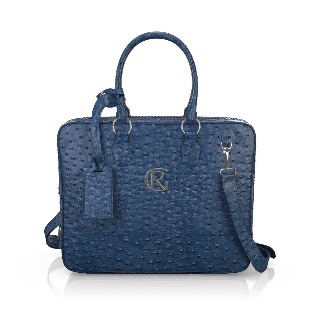 Sac pour ordinateur portable Femme en Cuir estampé Bleu Nuit - Sur Mesure - GIROTTI 38003
