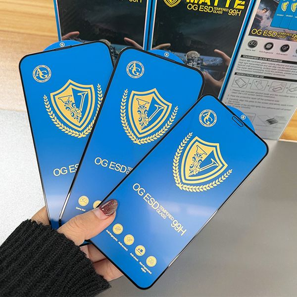 Screen Protector For iPhone 16 Pro Max 15 Plus 14 13 Mini 12 11 XS XR X 8 7 SE 99H Matte Tempered Glass OG ESD AG Film Full Cover Guard Prem