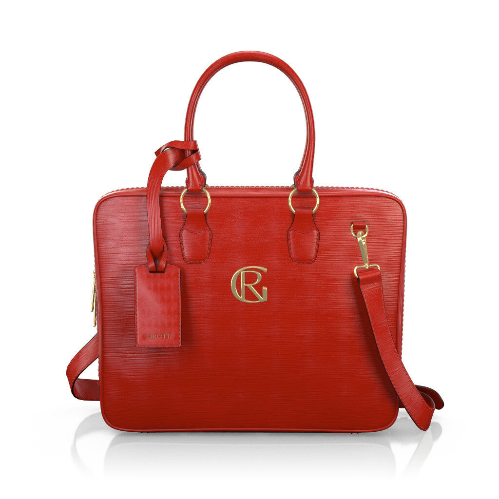 Sac pour ordinateur portable Femme Faites main en Italie en Cuir estampé Rouge clair - Sur Mesure - GIROTTI