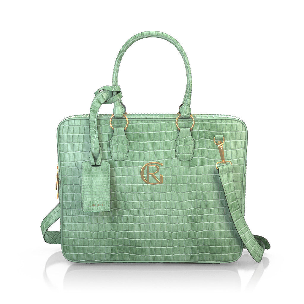 Sac pour ordinateur portable Femme Faites main en Italie en Cuir estampé Vert clair - Sur Mesure - GIROTTI