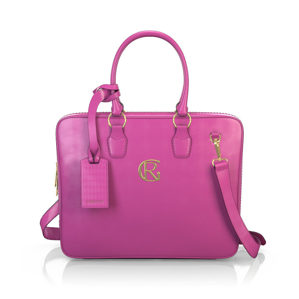 Sac pour ordinateur portable Femme Faites main en Italie en Cuir Fuchsia Rose - Sur Mesure - GIROTTI