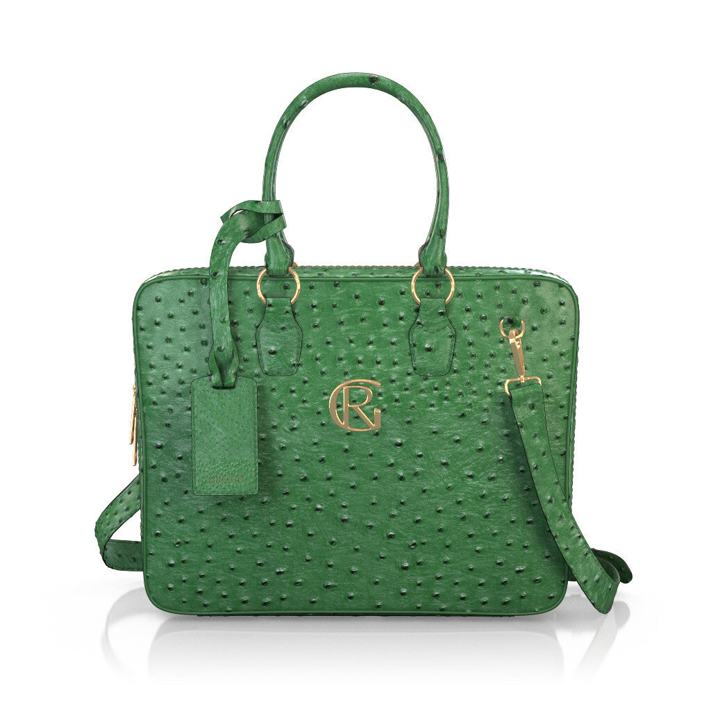 Sac pour ordinateur portable Femme en Cuir estampé Vert Foncé - Sur Mesure - GIROTTI 38033