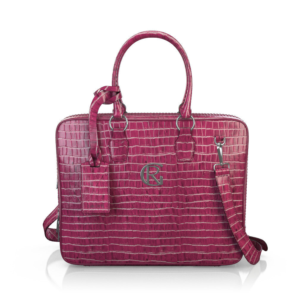 Sac pour ordinateur portable Femme Faites main en Italie en Cuir estampé Fuchsia Rose - Sur Mesure - GIROTTI