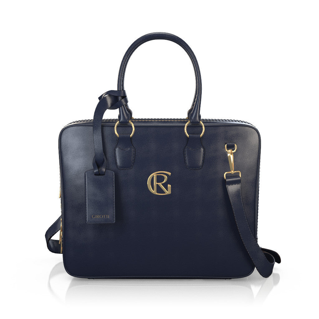 Sac pour ordinateur portable Femme Faites main en Italie en Cuir Bleu Nuit - Sur Mesure - GIROTTI