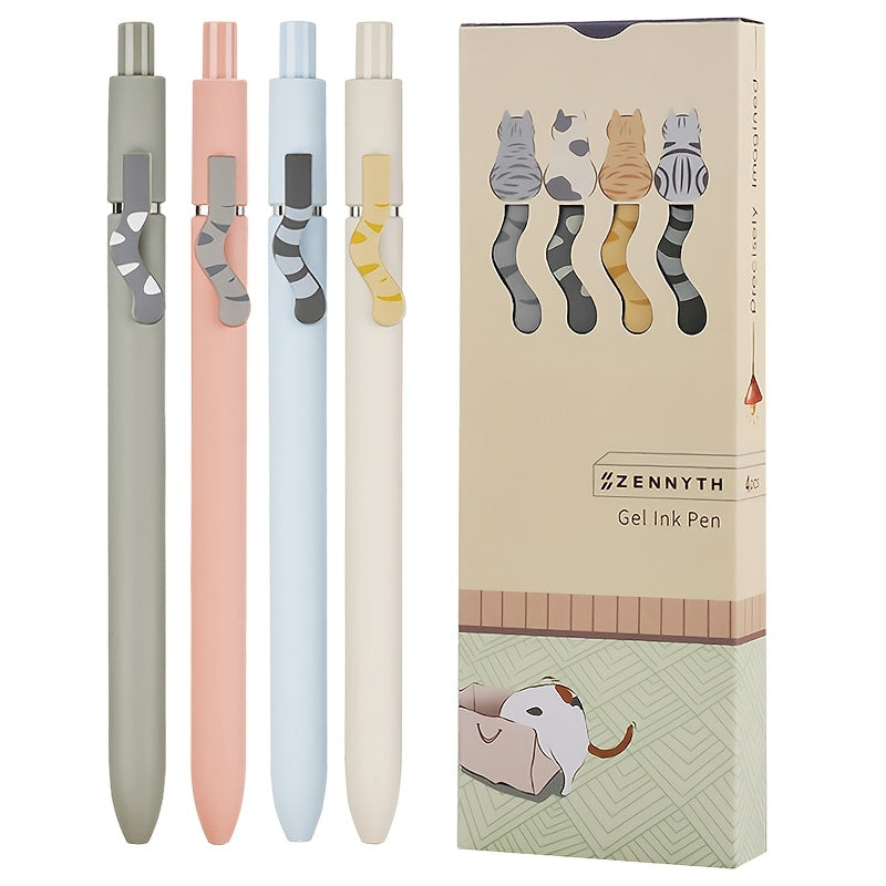 TEMU 4pcs Cat Tail Gel Ink Pens, Medium Point, Plastic Material, Writing Rollerball Pens With 0.5mm Black Ink For Signature