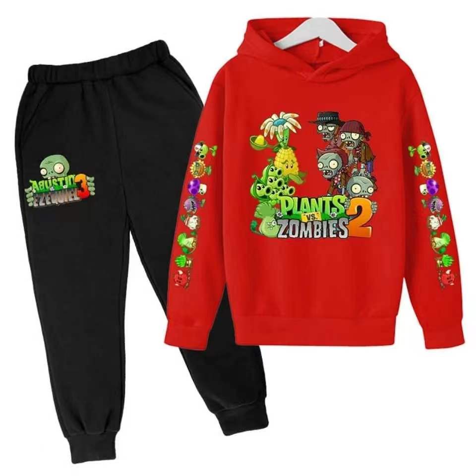 Cross border Spring and Fall Plants vs. Zombies pattern clothes for boys girls Cotton hoodie sports suit for children tracksuits