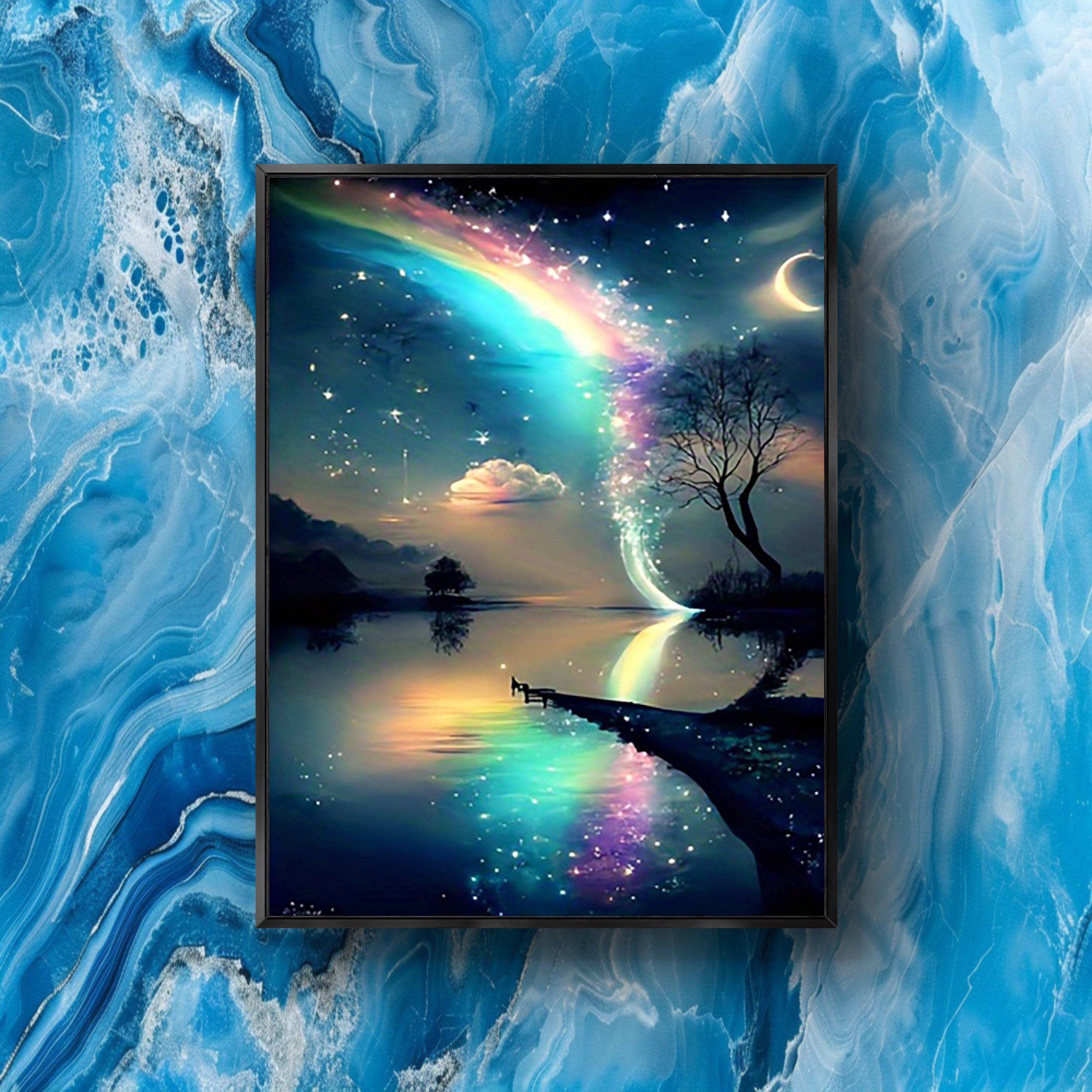 TEMU Room Decor Starry Art Print, 12x16 Inches, Rainbow Night Landscape Wall Decor For Living Room, Hallway, Decoration