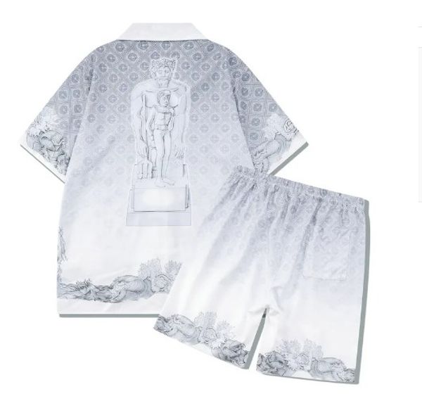 Casabalnca Men&#039;s Tracksuits Mens Hawaiian Beach Sets Vacation Shirts For Men And Women Color Blocking Printed Shorts Set 992