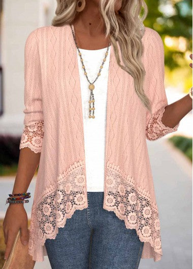 Modlily Dusty Pink Embroidery 3-4 Sleeve Light Cardigan - XXL