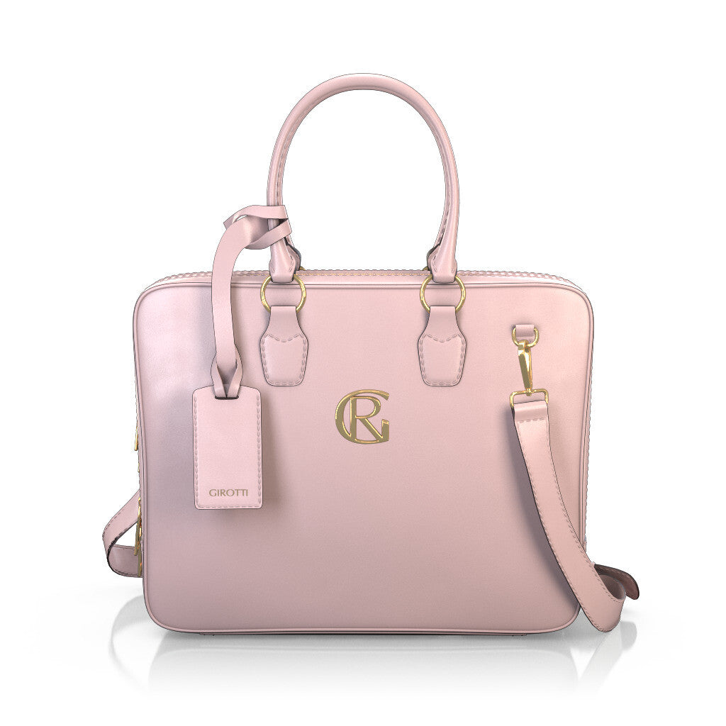 Sac pour ordinateur portable Femme Faites main en Italie en Cuir Corail Rose - Sur Mesure - GIROTTI