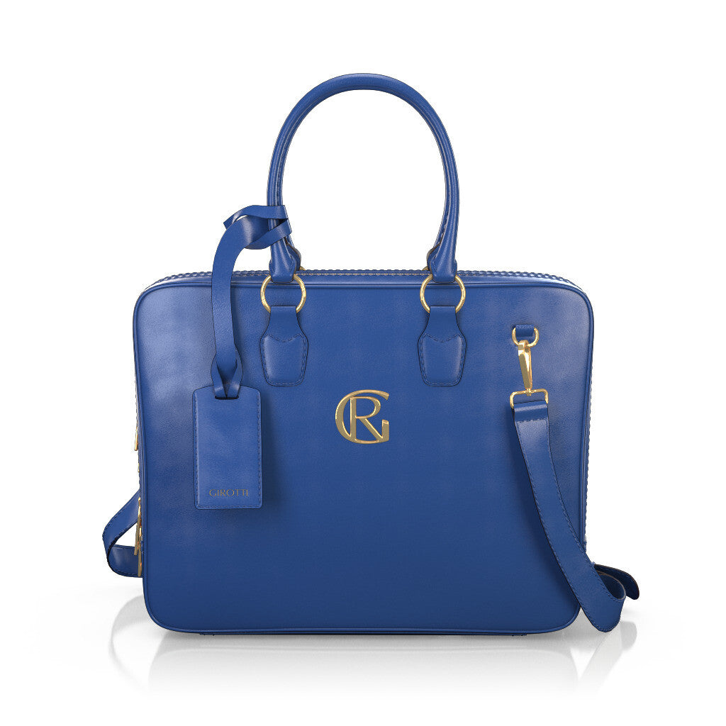 Sac pour ordinateur portable Femme Faites main en Italie en Cuir Bleu Cobalt - Sur Mesure - GIROTTI
