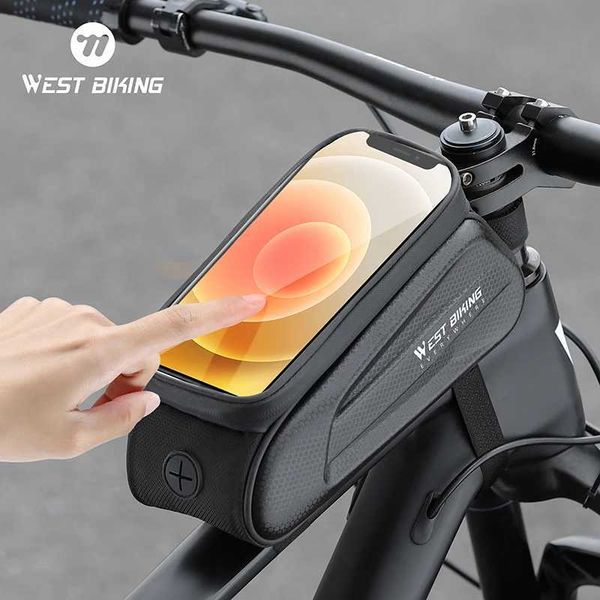 Western style bicycle bag touch screen 7.0-inch bicycle top tube frame bag waterproof strap headphone jack MTB road bicycle bag W241008