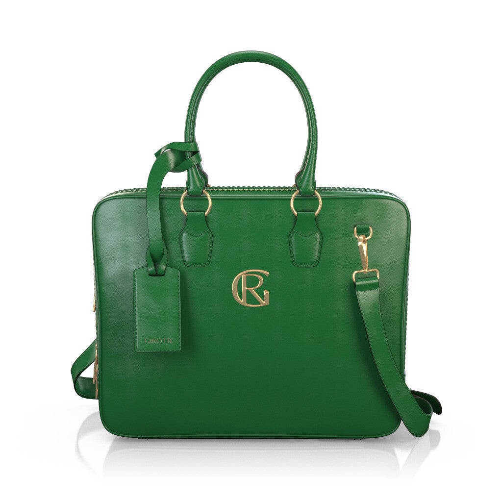 Sac pour ordinateur portable Femme Faites main en Italie en Cuir Vert - Sur Mesure - GIROTTI