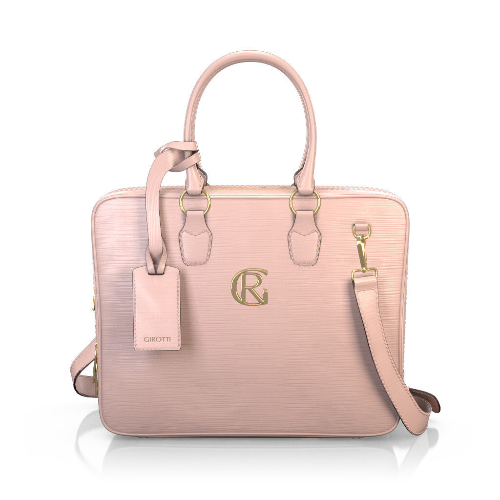 Sac pour ordinateur portable Femme Faites main en Italie en Cuir estampé Corail Rose - Sur Mesure - GIROTTI
