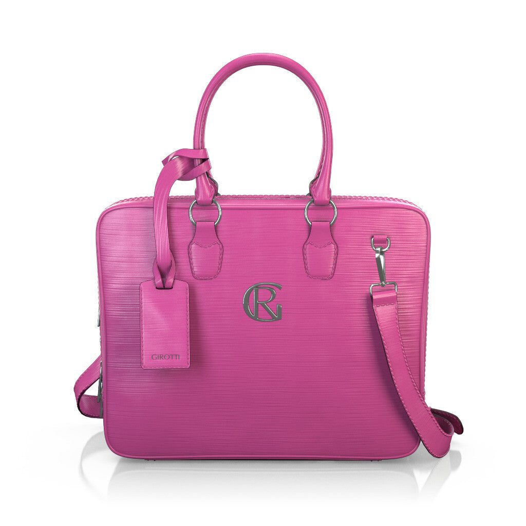 Sac pour ordinateur portable Femme en Cuir estampé Fuchsia Rose - Sur Mesure - GIROTTI 38153