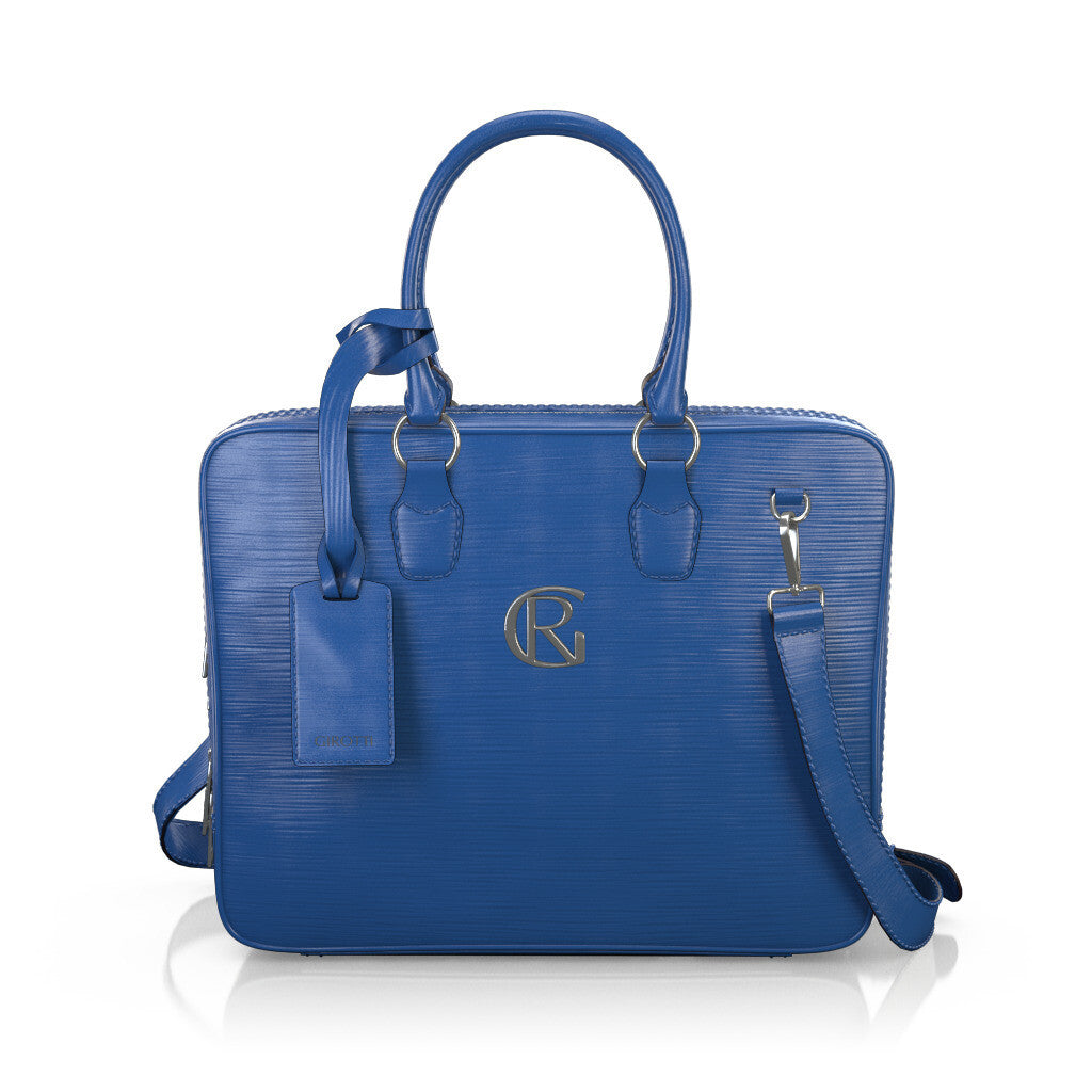 Sac pour ordinateur portable Femme Faites main en Italie en Cuir estampé Bleu Cobalt - Sur Mesure - GIROTTI