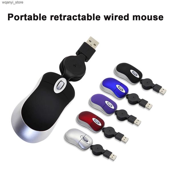 Mice Mini Portable Wired Mouse Retractable USB Cable Ergonomic Mause Anti Winding Office Computer Mice Retractable Adjustable Mice L240910