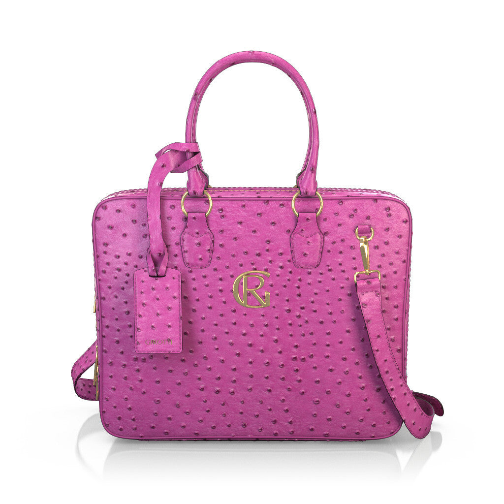 Sac pour ordinateur portable Femme en Cuir estampé Fuchsia Rose - Sur Mesure - GIROTTI 38189
