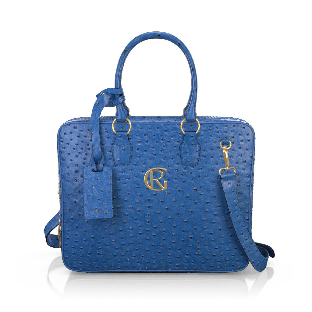Sac pour ordinateur portable Femme en Cuir estampé Bleu Cobalt - Sur Mesure - GIROTTI 38192