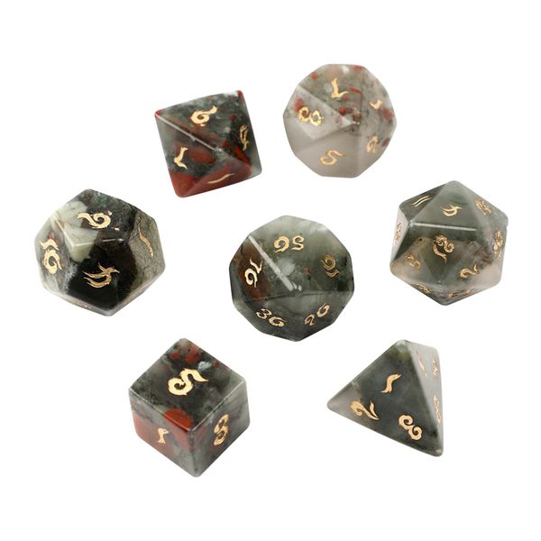 Natural African Bloodstone Polyhedral Loose Gemstones Dice 7pcs Set Dungeons & Dragons Stone Dice Set DND RPG Games Ornaments Spot Goods Who