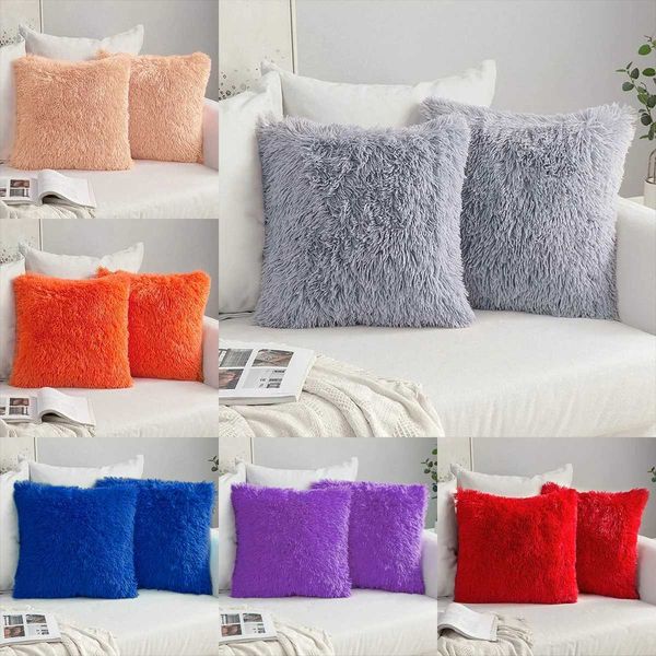 Pillow Case Solid Fluffy Fur Decorative Throw Case Luxury Crystal Plush Velvet Soft Cushion Cover Solid Dyed Sofa Car Bed caseC241109