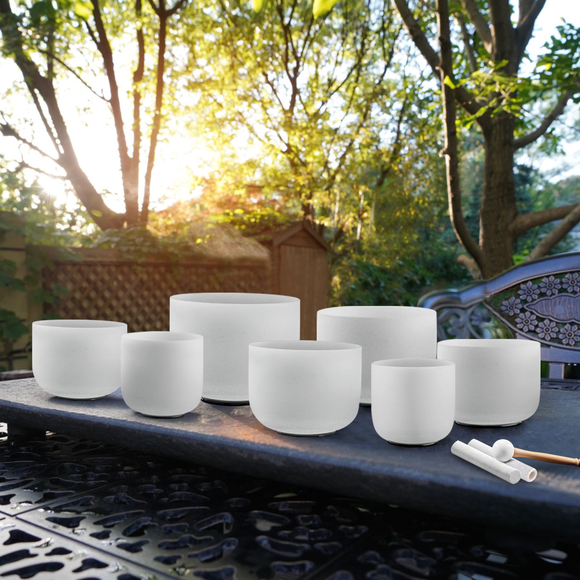 7 Piece 432Hz Crystal Singing Bowl Set for Chakra Healing 7-12 Inch Quartz Sound Therapy Bowls with Suede Mallets, Carrying Case & O-Ring Meditation