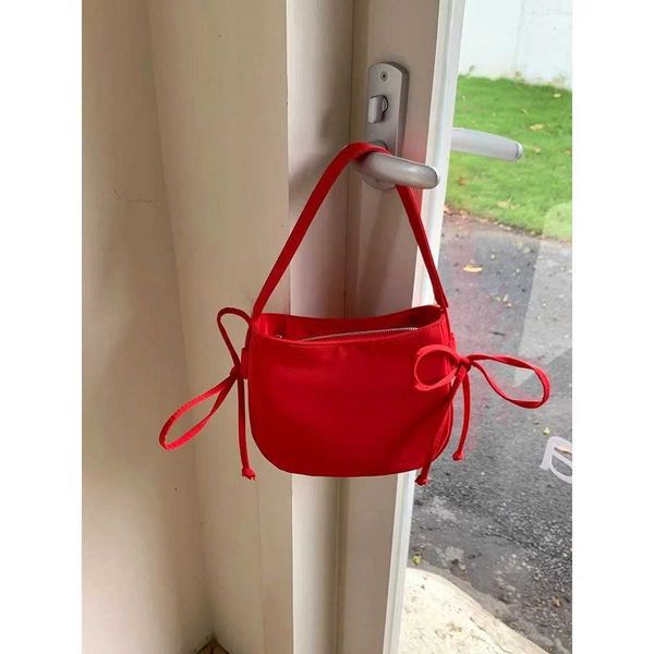 Vintage Women Nylon Shoulder Bags Solid Side String Commute Black Underarm Bag Large Capacity Female Casual Red HandbagC241212