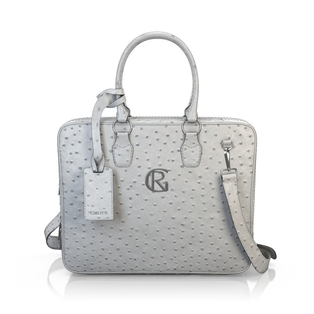 Sac pour ordinateur portable Femme Faites main en Italie en Cuir estampé Gris clair - Sur Mesure - GIROTTI