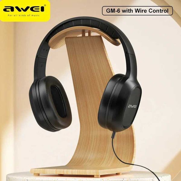 Awei GM-6 Wired Professional Headphone with Wire Control Game Wired Headset With Mic 3.5mm AUX Plug For PC Computer LaptopM240729