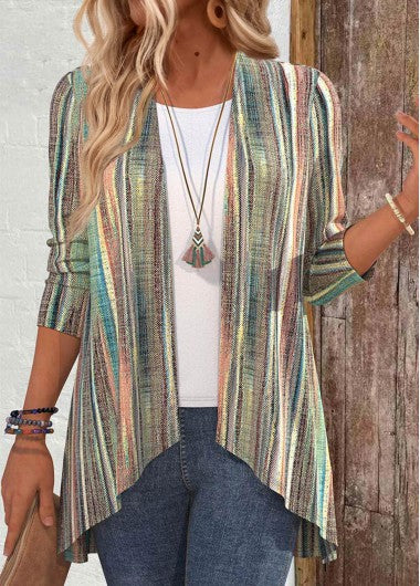 Modlily Multi Color Ruffle 3-4 Sleeve Light Cardigan - S