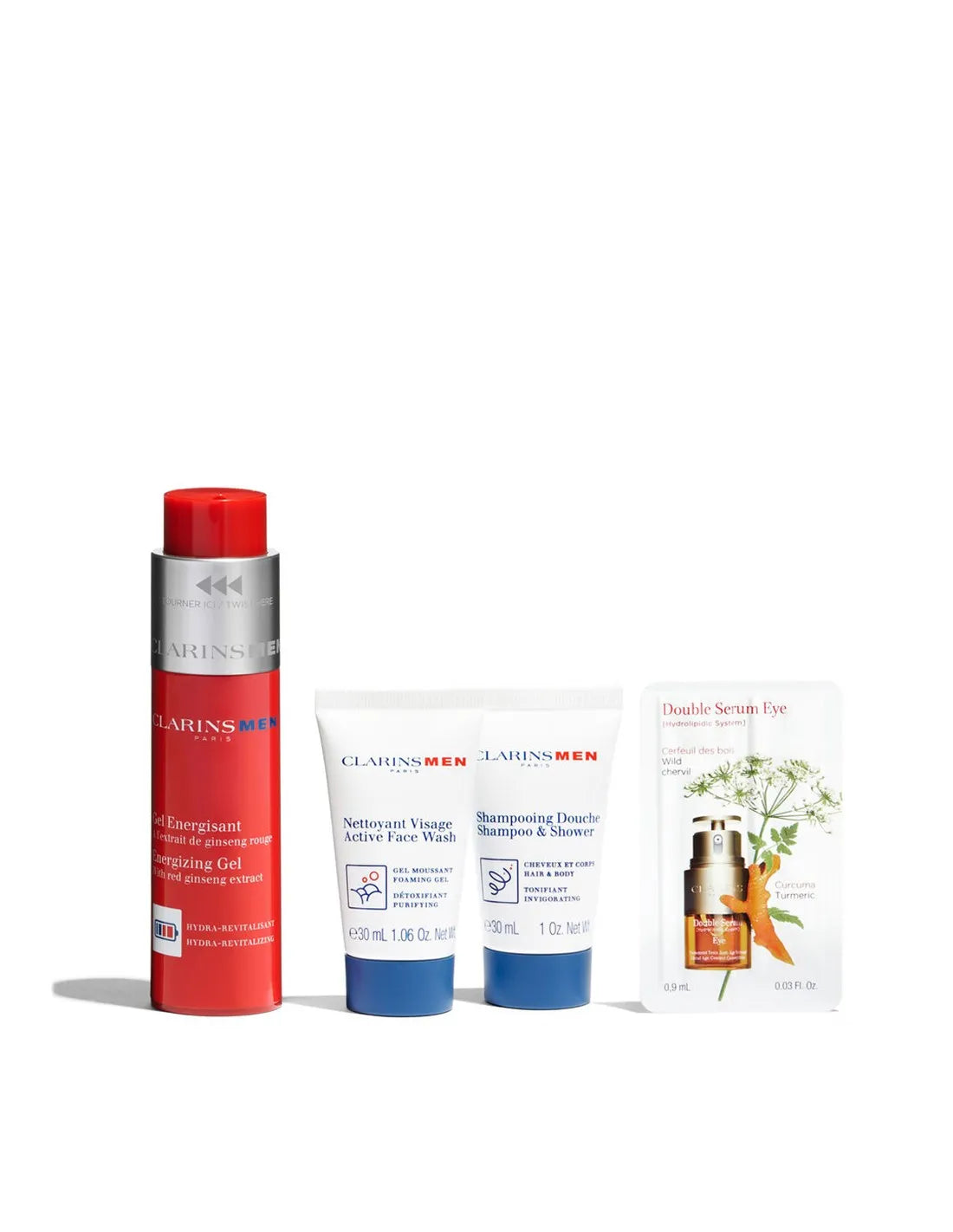 Set Clarins Men Energizing Gel 50ml Shampoo 30ml Cleanser 30m@