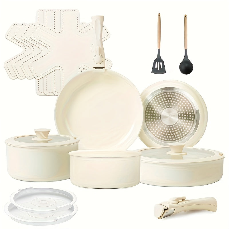 TEMU 17pcs Ceramic Nonstick Kitchen Pots And Pans Set Cookware Sets With Removable Handles, Non-toxic Essential Rv Kitchen Set, Oven & Dishwasher