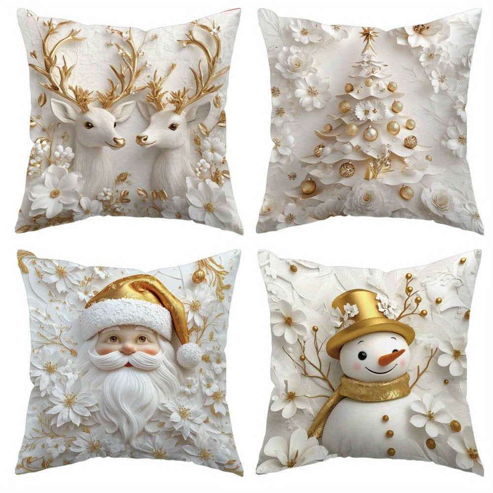 TEMU 4pcs Of Santa Claus Printed Zipper Pillowcase-double-sided Polyester Printed Pattern Zipper Closed Home Decoration Living Room, Bedroom And Sofa