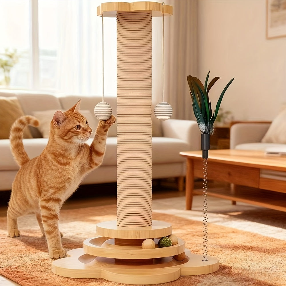 TEMU Interactive Cat Scratching Post & With Sisal Scratcher, Spinning Turntable, Hanging & Stick - Multi-level Cat Tree Column For Cats, Durable Cat