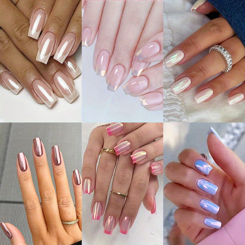 TEMU 144pcs Set, Medium Size, Square Pressed Nails, White Glitter Pattern, Fake Nail Gloss, Artificial Finger Nail Art, Fake Nails