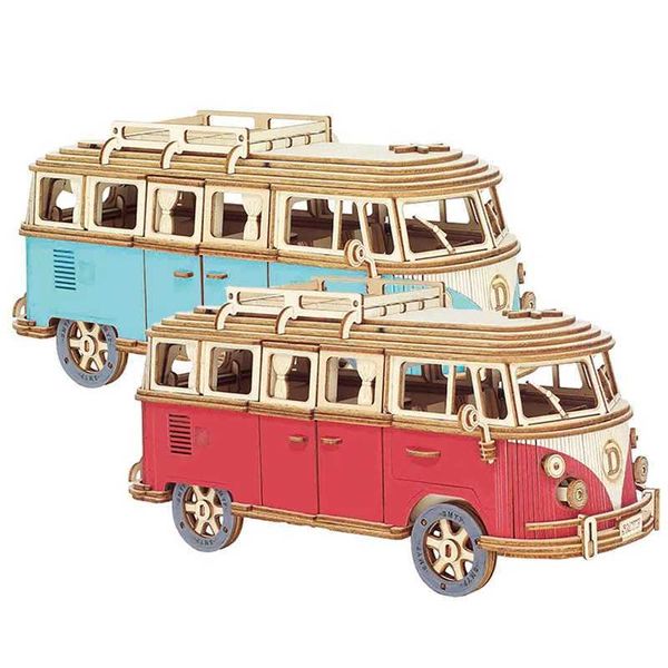 3D Puzzles DIY manual assembly model car wooden retro bus 3D puzzle camping car van children boys and girls gifts educational toys home room