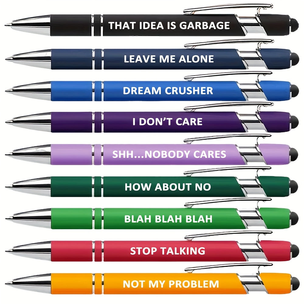 TEMU 9pcs Funny Snarky Negative Quote Ballpoint Pens With Black Ink Stylus Tips - "that Idea Is Garbage," "," "," And More - Medium Point, Smooth