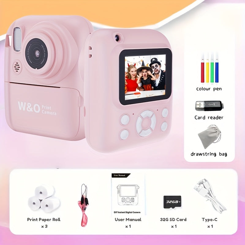 TEMU 1080p Fhd Screen Instant Print Digital Camera - With 3 Rolls Of Paper, 32g Tf Card And Card Reader, Puzzle Games, 2.4 Inch Compact And Portable